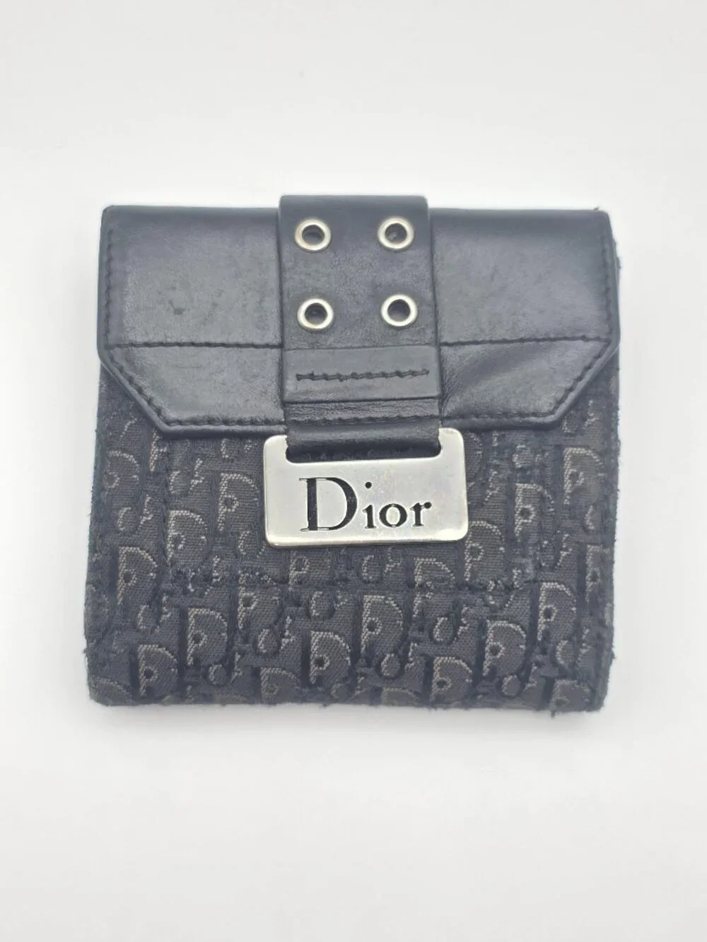 Dior Compact Wallet Black Monogram Leather/Canvas